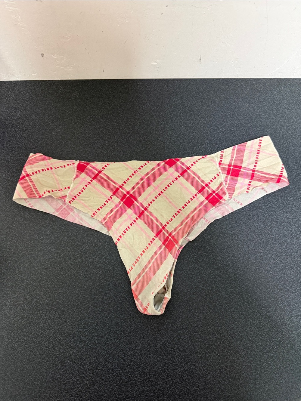 PINK Victoria's Secret Pink & Cream Plaid Seamless Thong